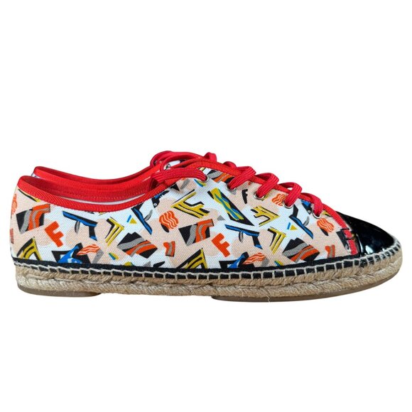 FENDI Junia Espadrille Canvas Patent Leather Sneakers Size 41 - Picture 1 of 9